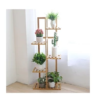 Unho Indoor Outdoor Bamboo Wood Plant Stand Corner Flower Display Rack Shelving Unit