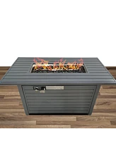 Mondawe 25'' H x 42'' W Steel Outdoor Fire Pit Table with Lid (Gray)