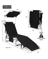 Sugift Black 5-Position Adjustable Outdoor Recliner Chair with Canopy Shade