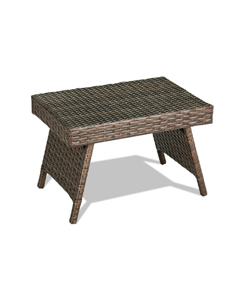 Inolait Folding Pe Rattan Side Coffee Table Patio Garden Furniture