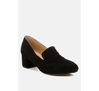 Rag & Co Astra Block Heel Suede Loafers