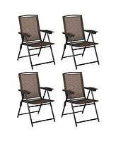 Sugift 4 Pieces Folding Dining Chairs with Steel Armrests and Sling Back