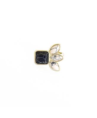 sanctuaire Sanctuary Project by Semi Precious Black and White Howlite Three Stone Ring Gold