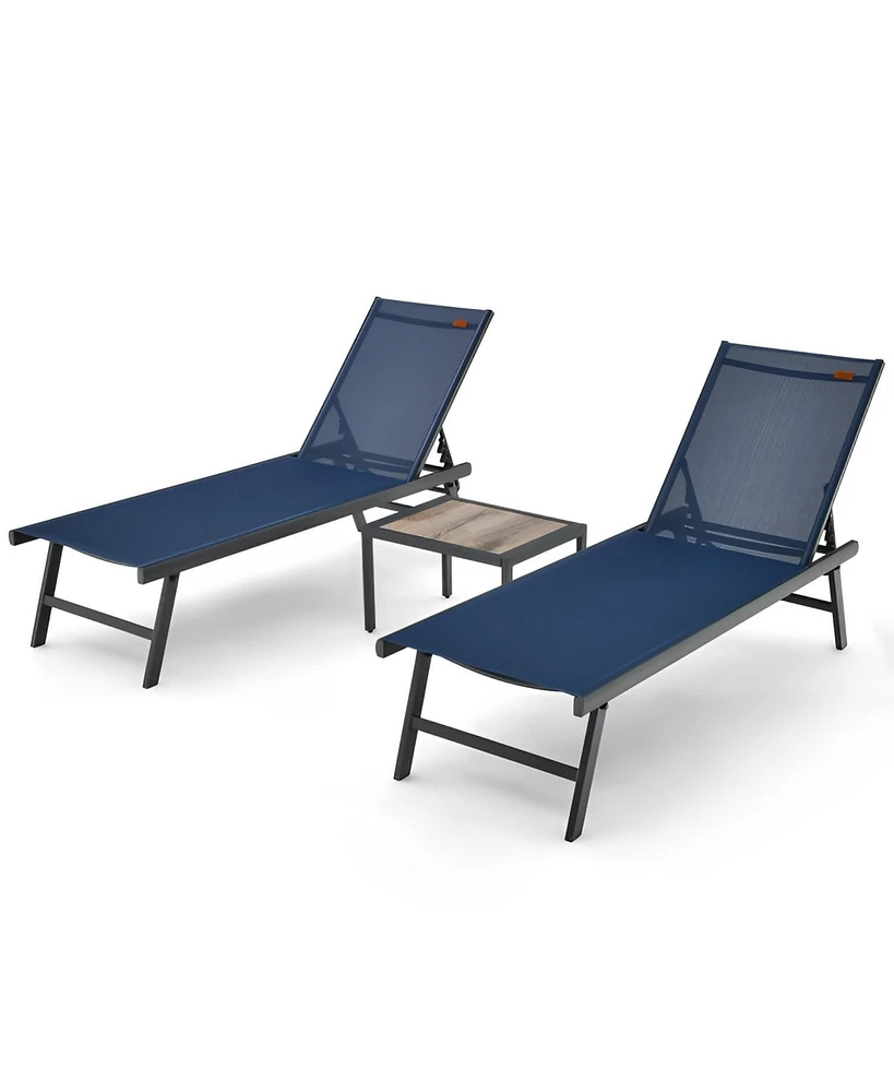 Inolait 3 Pieces Patio Chaise Lounge Chair and Table Set for Poolside Yard