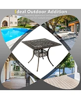 Sugift 35.4 Inch Aluminum Patio Square Dining Table with Umbrella Hole