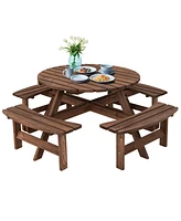 Sugift Patio 8 Seat Wood Picnic Dining Seat Bench Set