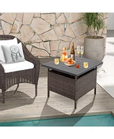Inolait Patio Square Wicker Side Table with Umbrella Hole for Yard Garden Poolside