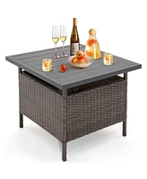 Inolait Patio Square Wicker Side Table with Umbrella Hole for Yard Garden Poolside