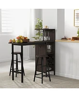 Sugift 3 Piece Bar Table and Chairs Set with 6-Bottle Wine Rack