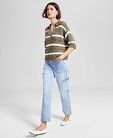 And Now This Women's Striped Open-Stitch Polo Sweater, Exclusively at Macy's