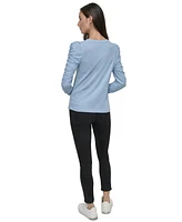 Dkny Jeans Petite Ruched Puffed Long-Sleeve Top