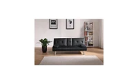 Slickblue Black Leather Multifunctional Double Folding Sofa Bed for Office Use with Coffee Table