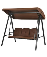 Sugift Outdoor 3-Seat Porch Swing with Adjust Canopy and Cushions