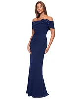 Xscape Women's Floral-Trim Off-The-Shoulder Gown