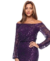 Xscape Women's Sequined Off-The-Shoulder Long-Sleeve Gown