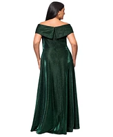 Xscape Plus Off-the-Shoulder Glitter Gown