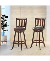 Sugift 2 Pieces 360 Degree Swivel Wooden Counter Height Bar Stool Set with Cushioned Seat