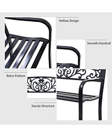 Sugift 50 Inch Patio Park Steel Frame Cast Iron Backrest Bench Porch Chair