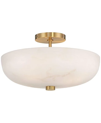 Regency Hill Brock 16" Wide Warm Gold Faux Alabaster Ceiling Light