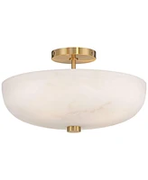 Regency Hill Brock 16" Modern Semi Flush-Mount Ceiling Light Fixture Kitchen Foyer Hallway Round Warm Gold Finish Faux Alabaster Glass Bedroom Bathroo