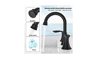 Slickblue 2-Handle 8-Inch Widespread Matte Black Bathroom Sink Faucet with 360° Swivel Spout, 3-Hole Lavatory Vanity Basin Faucet