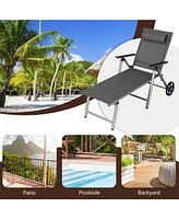 Sugift Adjustable Patio Folding Chaise Lounge Chair with Wheels
