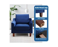 gaomon Elegant Blue Velvet Upholstered Accent Chair with Sturdy Wooden Legs, Removable Cushions, and Anti