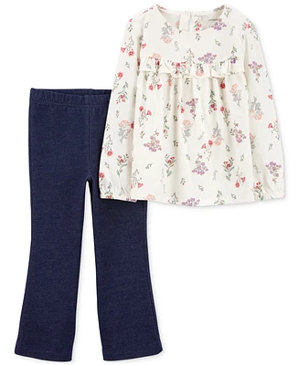 Carter's Baby Girls Floral-Print Long-Sleeve Top & Pull-On Flare Pants, 2 Piece Set