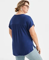 Style & Co Plus Y-Neck Dolman-Sleeve Top, Exclusively at Macy's