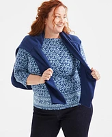 Style & Co Plus Printed Cotton 3/4-Sleeve Top, Exclusively at Macy's