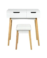 Sugift Wooden Vanity Table with Flip Top Mirror and Cushioned Stool