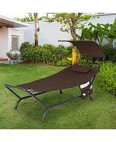 Sugift Patio Hanging Chaise Lounge Chair with Canopy Cushion Pillow and Storage Bag