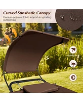 Sugift Patio Hanging Chaise Lounge Chair with Canopy Cushion Pillow and Storage Bag
