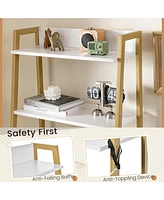 Sugift Ladder Vanity Desk Set with Flip Top Mirror and Cushioned Stool