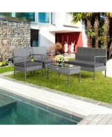 Sugift 4 Pieces Outdoor Rattan Conversation Set with Comfortable Cushion