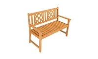 Slickblue Outdoor Garden Fir Wood Bench with Grid Back in Burlywood – Stylish and Durable Seating Solution for Patios, Gardens, and Outdoor Spa