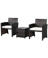 Sugift 3 Pieces Patio Wicker Furniture Set with Storage Table and Protective Cover