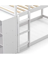 Sugift Twin Size Bunk Bed with Convertible Bookcase and Ladder