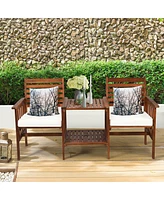 Sugift 3 Pieces Outdoor Patio Table Chairs Set Acacia Wood Loveseat