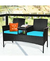 Sugift Wicker Patio Conversation Furniture Set with Removable Cushions and Table