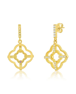 Suzy Levian Yellow Sterling Silver White Cubic Zirconia Trellis Filigree Drop Dangle Earrings