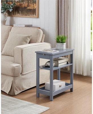 Kings Brand Furniture Slim Wood Side End Table with Storage Shelves & Pull-Out Tray, Nightstand for Bedroom, Living Room