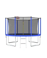 Slickblue 12FT Trampoline Green for Kids & Adults with Basketball Hoop and Ball ,Recreational Trampolines with Safety Enclosure for Back Yard Outdoor