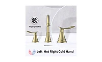 Slickblue 2-Handle 8-Inch Widespread Brushed Gold Bathroom Sink Faucet with 360° Swivel Spout, 3-Hole Vanity Basin Lavatory Faucet