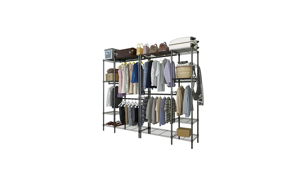 Slickblue Portable Metal Closet Organizer Garment Rack with Clothes Hanger and Home Shelf for Efficient Storage