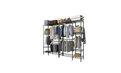 Slickblue Portable Metal Closet Organizer Garment Rack with Clothes Hanger and Home Shelf for Efficient Storage