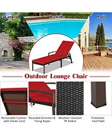 Inolait Sugift 2 Pieces Patio Rattan Reclining Chaise Lounge Chair with Cushion and Armrest