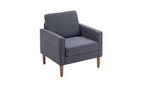 Slickblue Dark Grey Linen Single Seat Sofa with Solid Wood Legs, Modular Design for Two- and Three-Seat Combinations