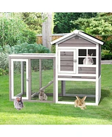 Sugift 2-Story Wooden Rabbit/Dog Hutch with Running Area