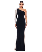 Xscape Petite Two-Tone One-Shoulder Asymmetric Gown